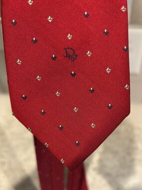 Dior Red Silk Tie with Subtle Navy and White Motif